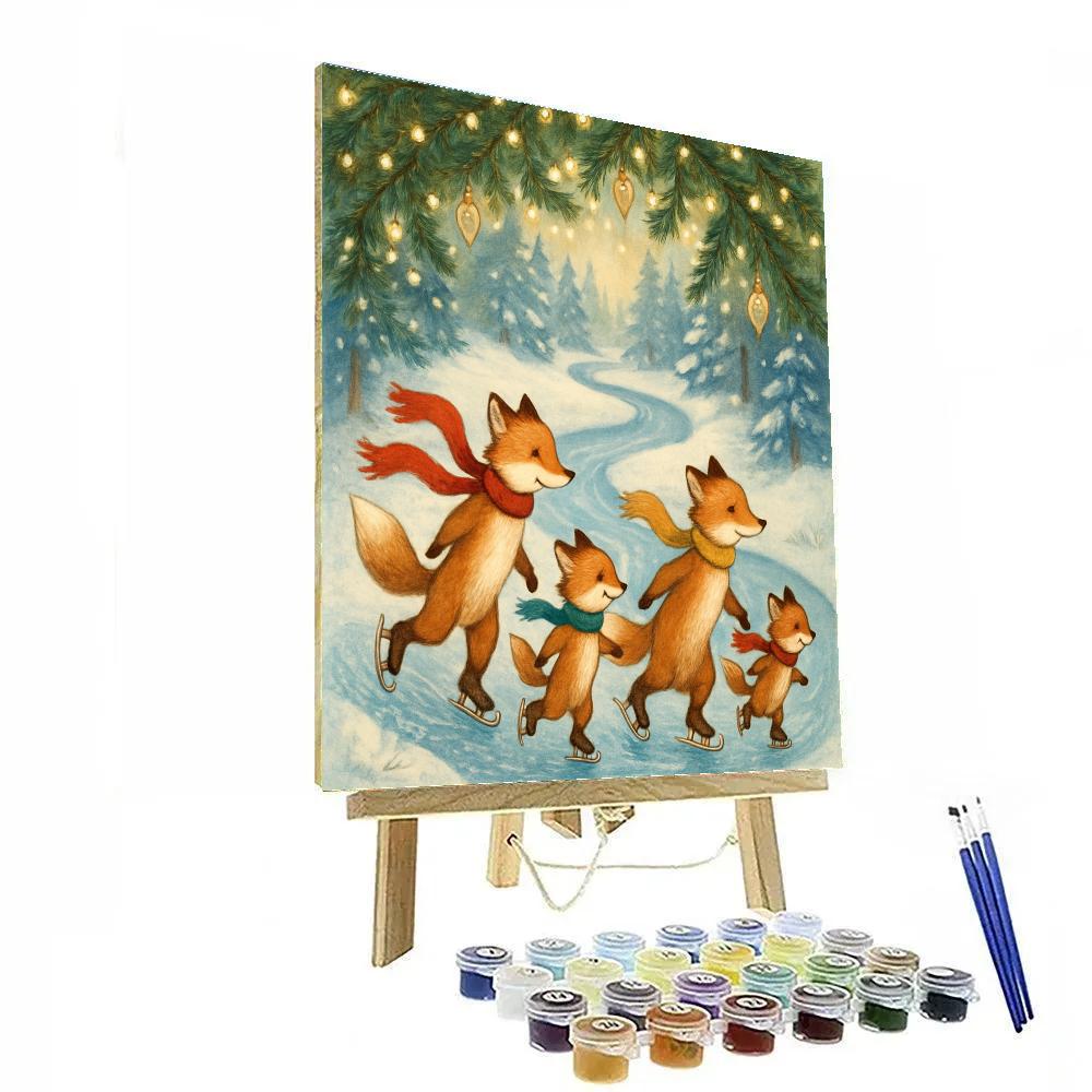 Christmas Foxes On The Frozen River Skating Trail Number painting