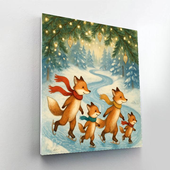 Christmas Foxes On The Frozen River Skating Trail Number painting