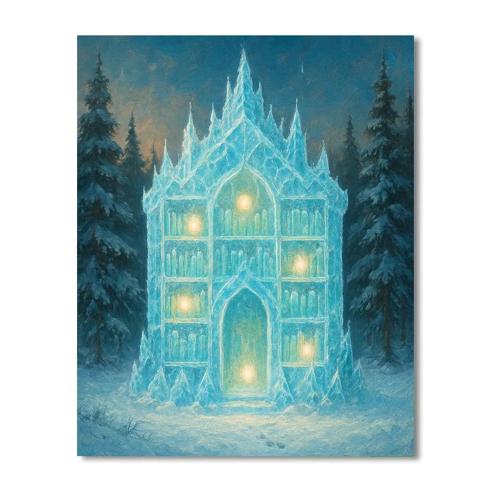 Snow Crystal Library In The Pine Clearing paint by number
