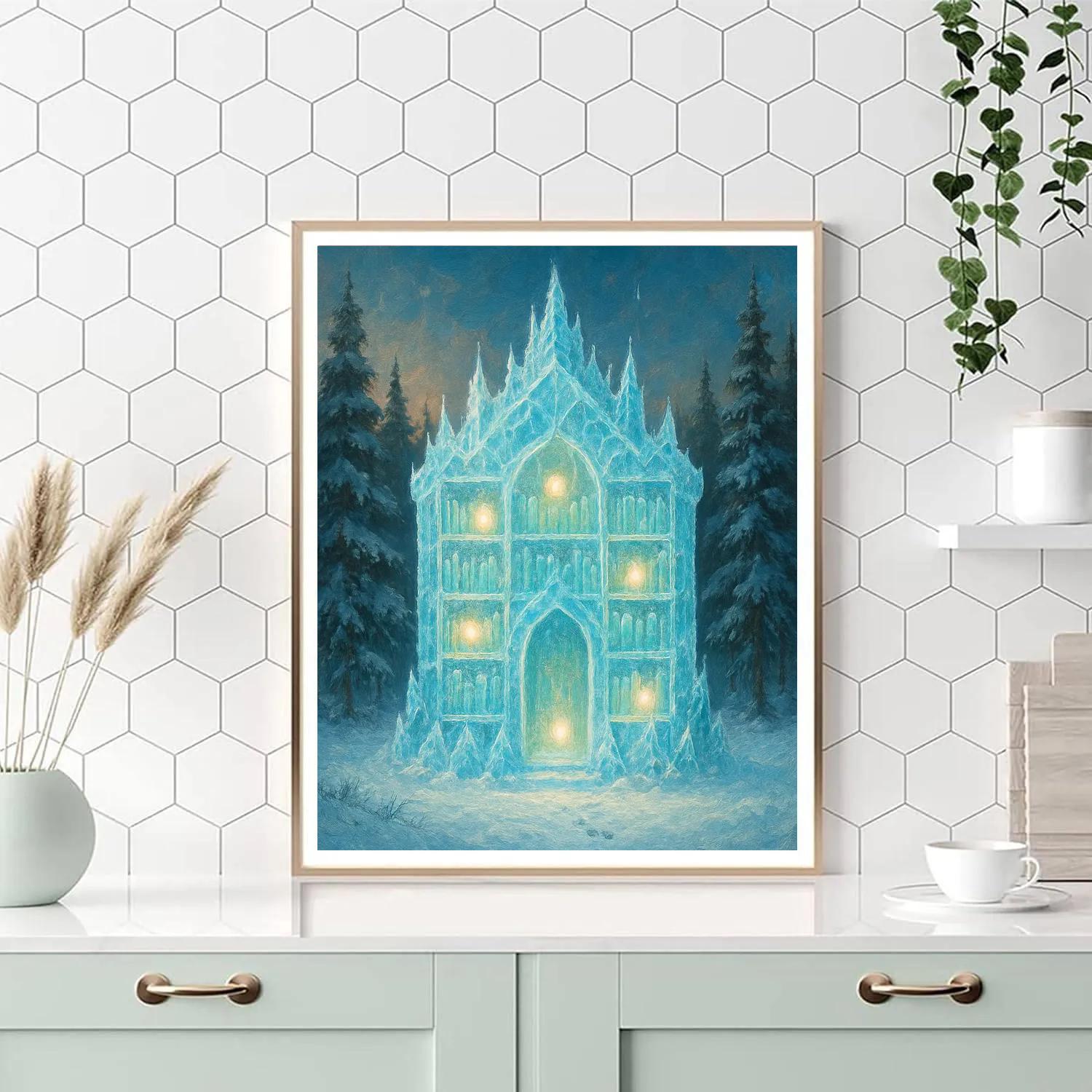 Snow Crystal Library In The Pine Clearing paint by number