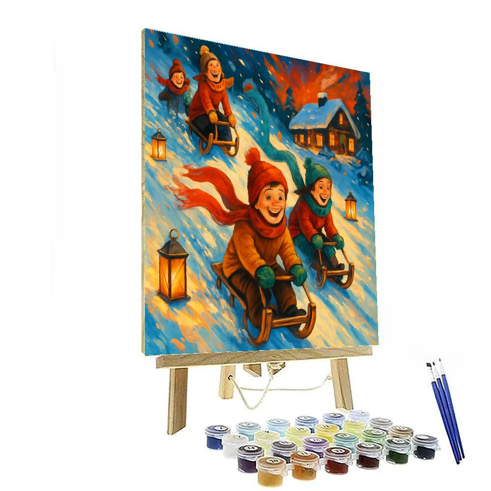 Holiday Sled Race Down Lantern Hill Number painting