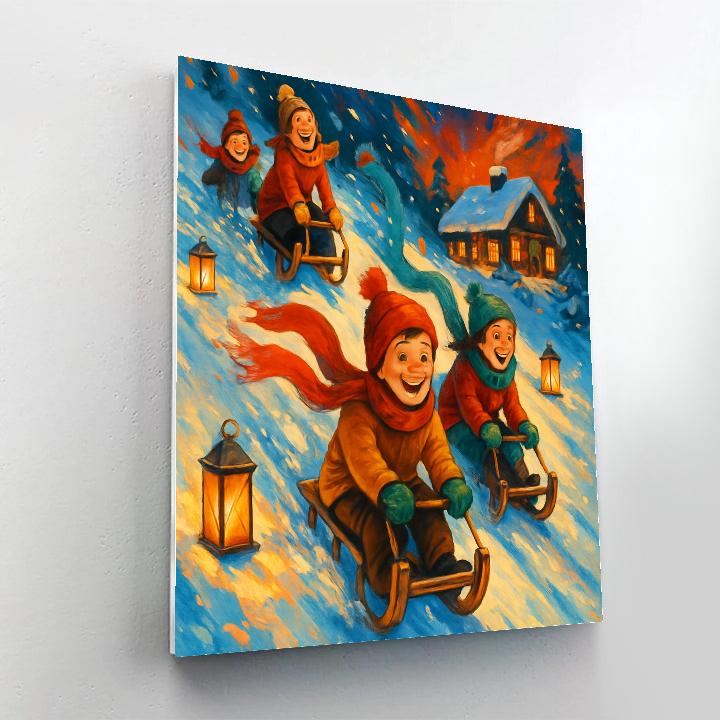 Holiday Sled Race Down Lantern Hill Number painting