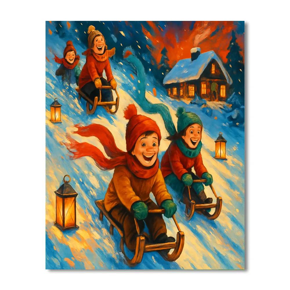Holiday Sled Race Down Lantern Hill Number painting