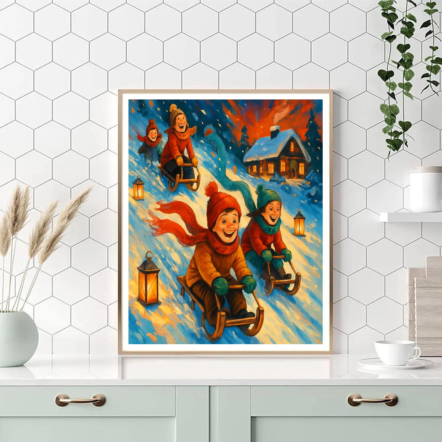 Holiday Sled Race Down Lantern Hill Number painting