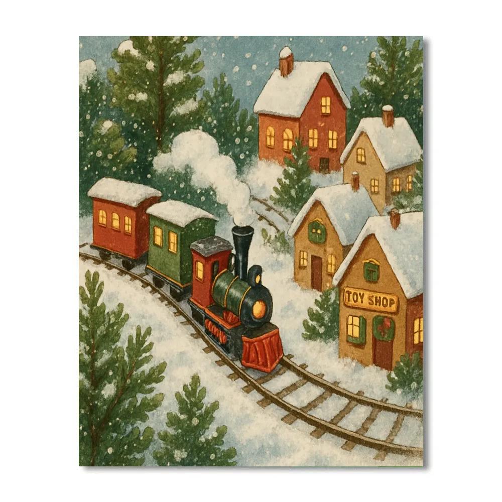 Christmas Garden Railway In Miniature Village Paint by numbers art
