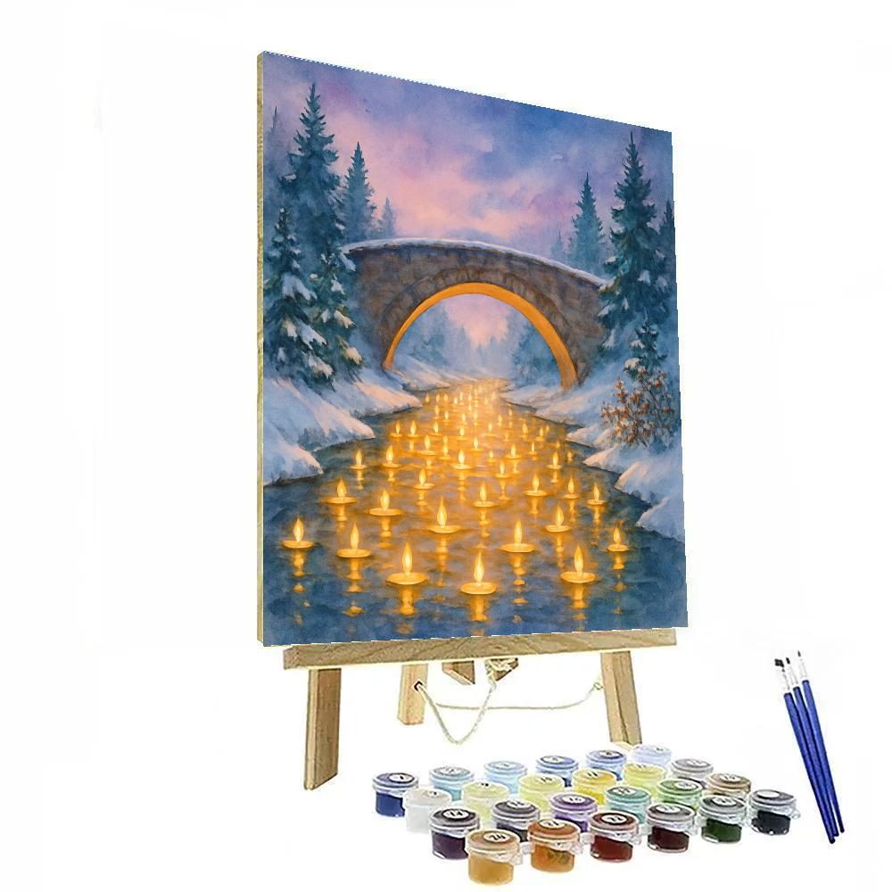 Snowy Bridge Over The Golden Candle River Painting by numbers kit