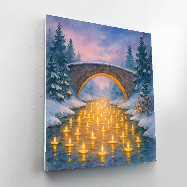 Snowy Bridge Over The Golden Candle River Painting by numbers kit