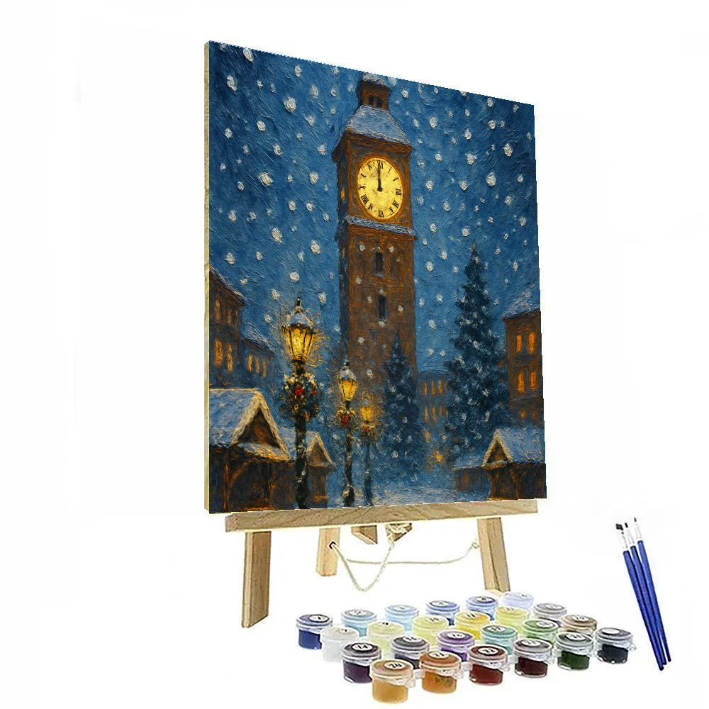 Christmas Clocktower Of The Snowbound Town Numbered painting kits