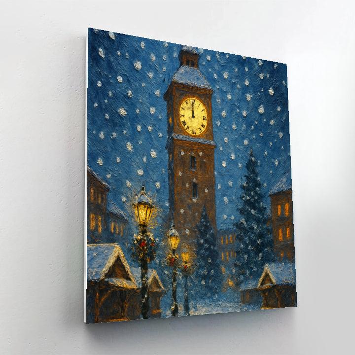 Christmas Clocktower Of The Snowbound Town Numbered painting kits