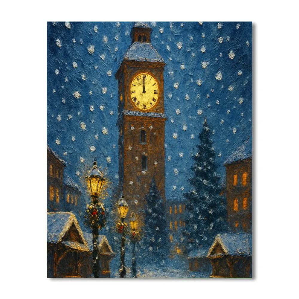 Christmas Clocktower Of The Snowbound Town Numbered painting kits