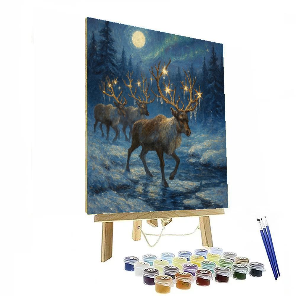 Starlit Reindeer Crossing At Frost Hollow paint by color