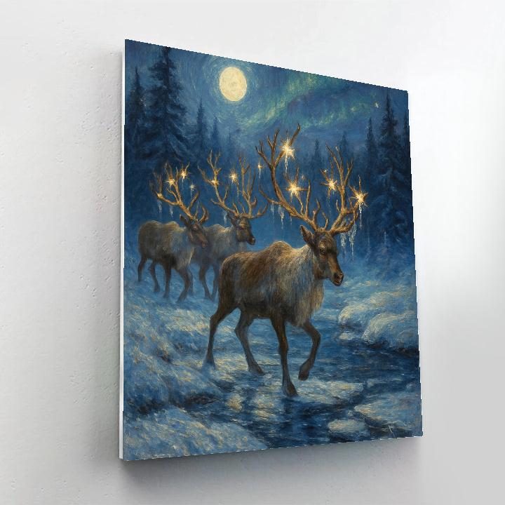 Starlit Reindeer Crossing At Frost Hollow paint by color