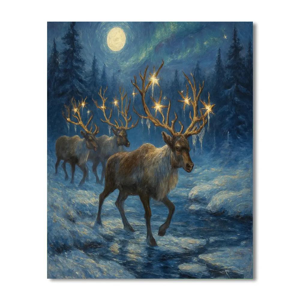 Starlit Reindeer Crossing At Frost Hollow paint by color