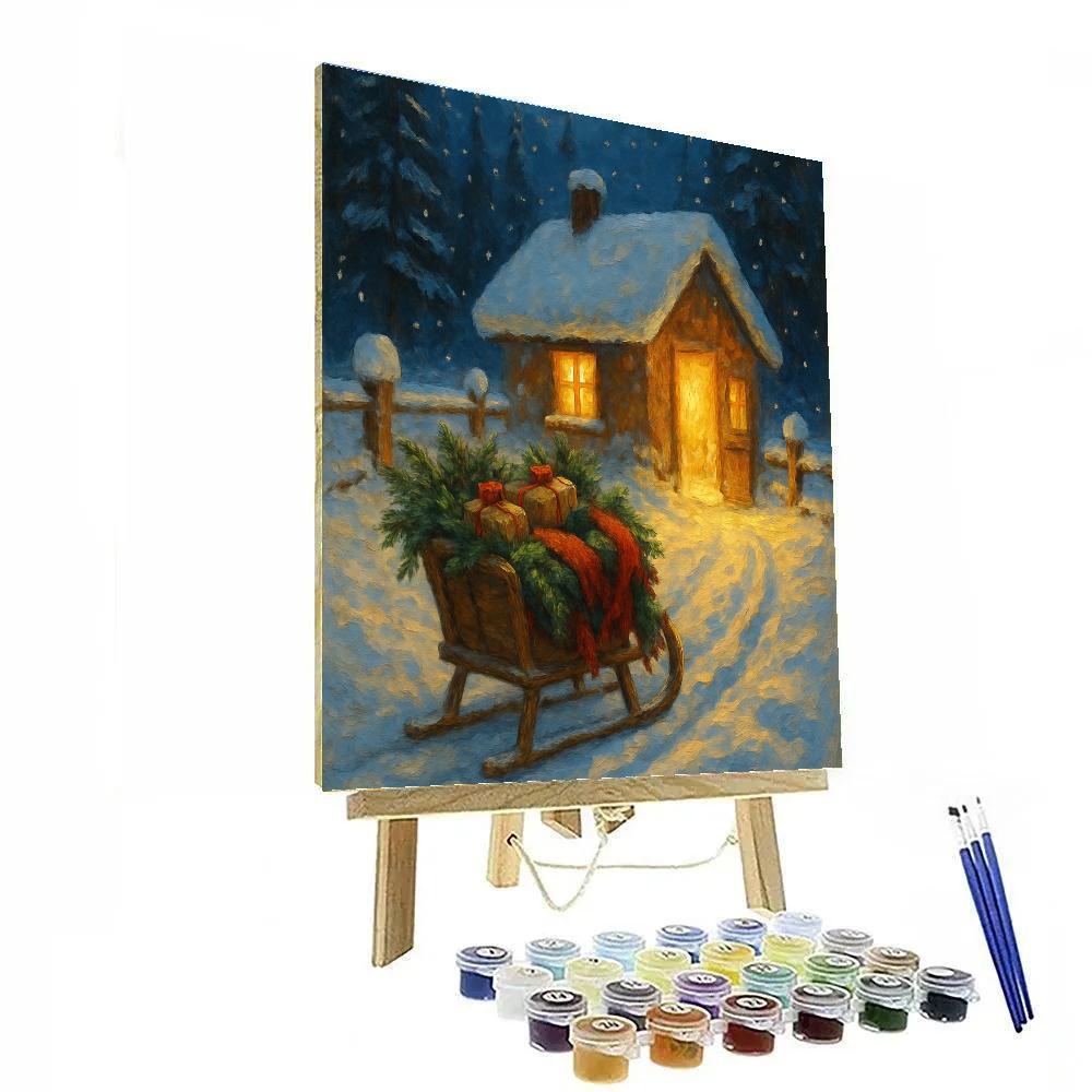 Midnight Sleigh Arrival At Lantern Cottage Painting by numbers kit