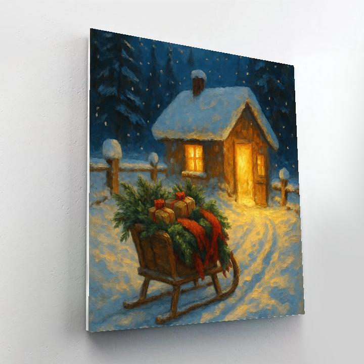 Midnight Sleigh Arrival At Lantern Cottage Painting by numbers kit