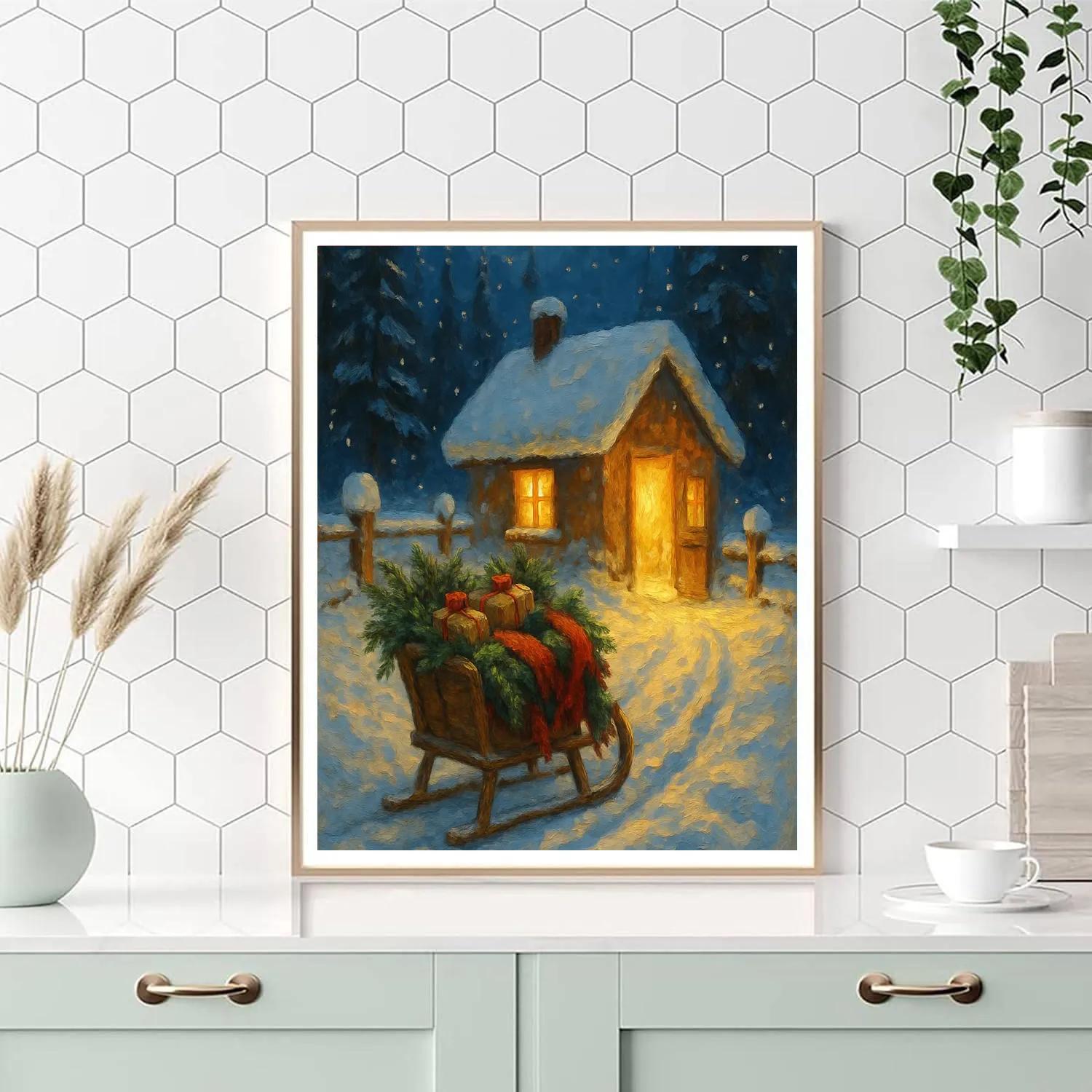 Midnight Sleigh Arrival At Lantern Cottage Painting by numbers kit