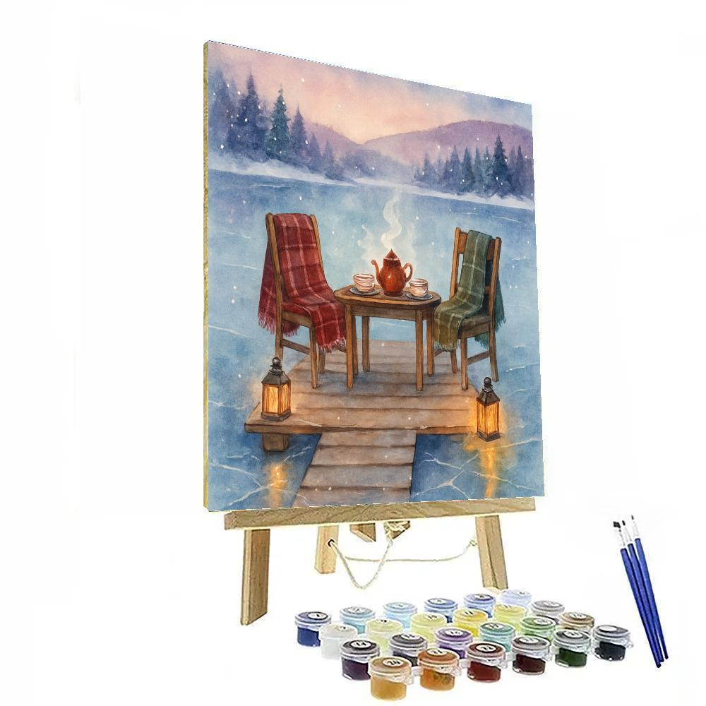 Christmas Tea On The Frozen Lake Pier paint by color