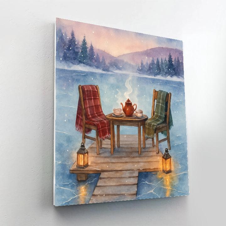 Christmas Tea On The Frozen Lake Pier paint by color