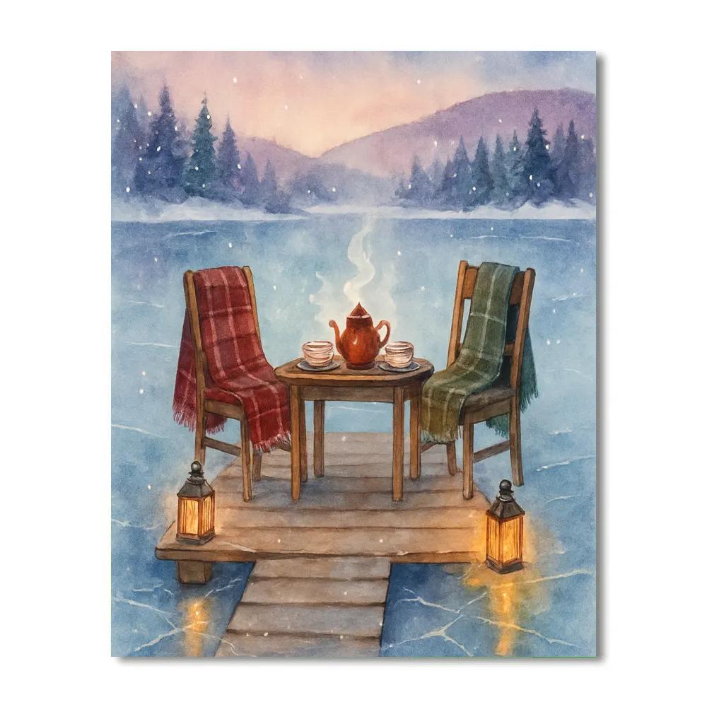 Christmas Tea On The Frozen Lake Pier paint by color