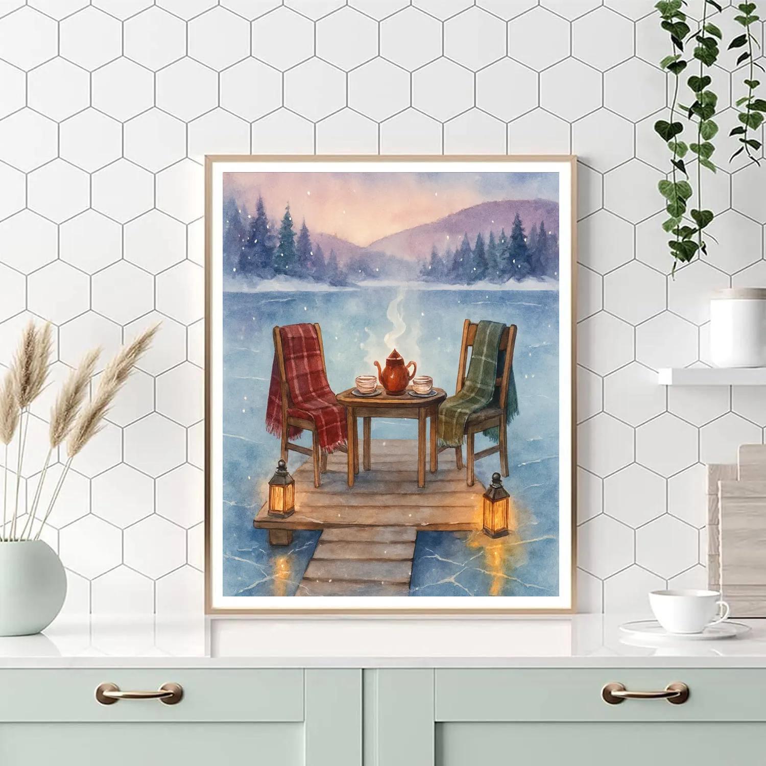 Christmas Tea On The Frozen Lake Pier paint by color