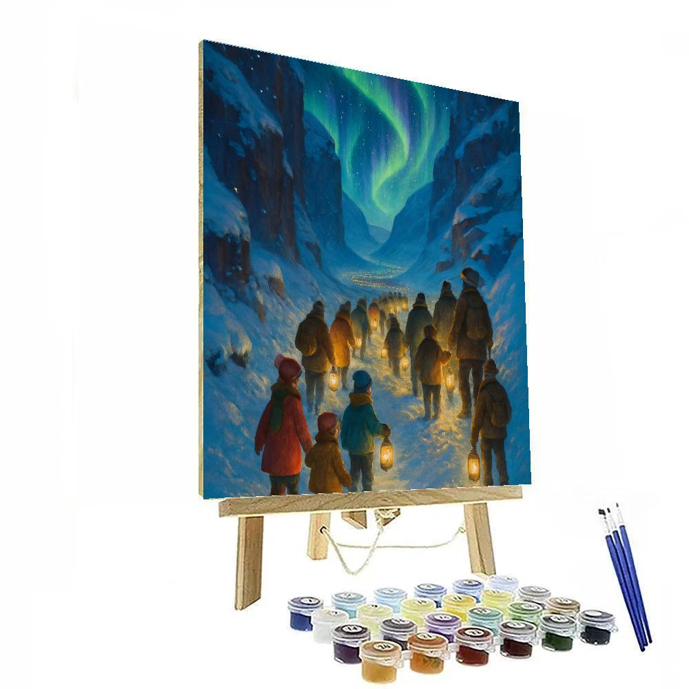 Aurora Lantern Parade Through The Snowy Pass Painting by numbers kit
