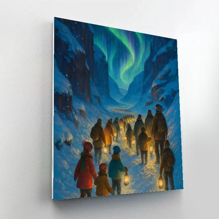 Aurora Lantern Parade Through The Snowy Pass Painting by numbers kit
