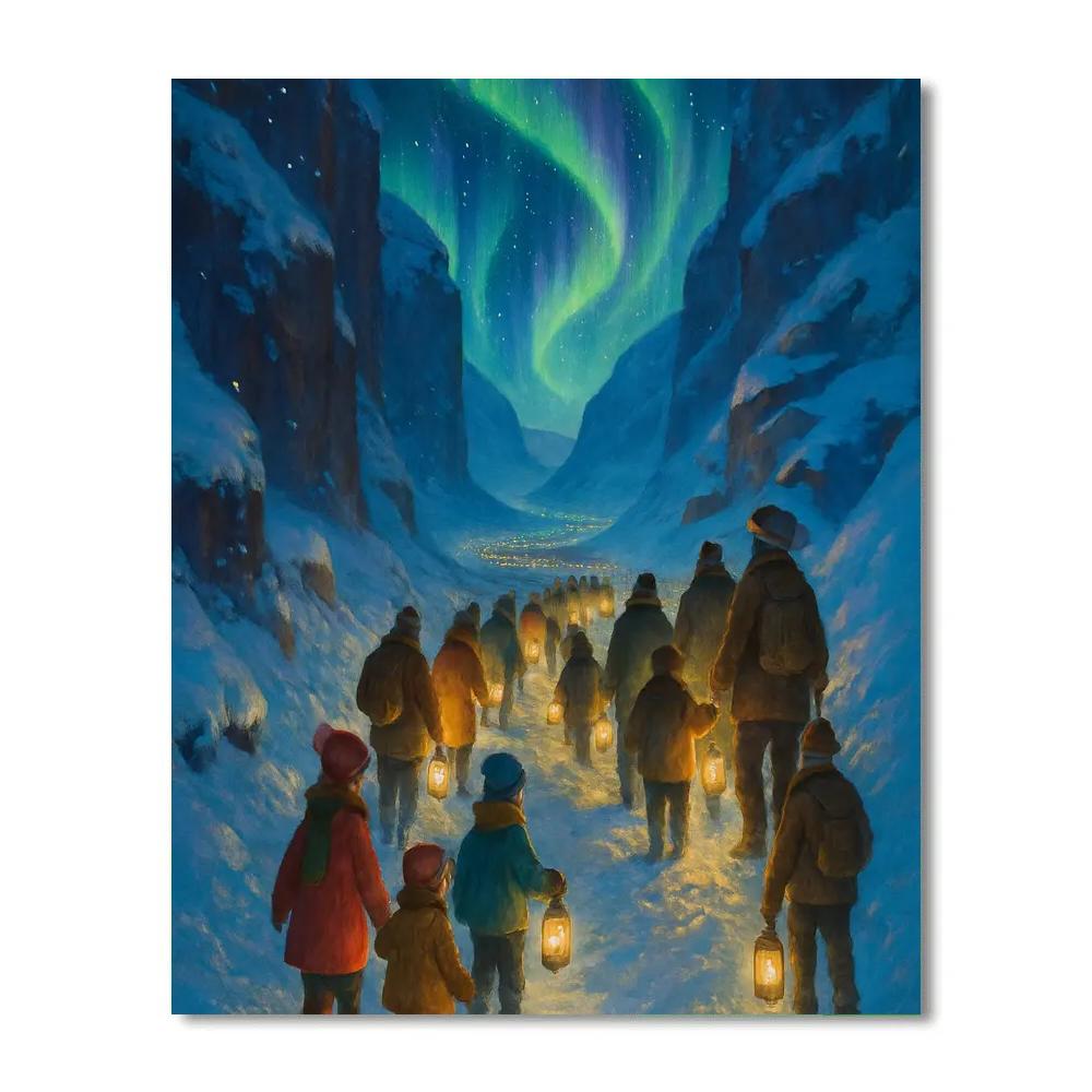 Aurora Lantern Parade Through The Snowy Pass Painting by numbers kit