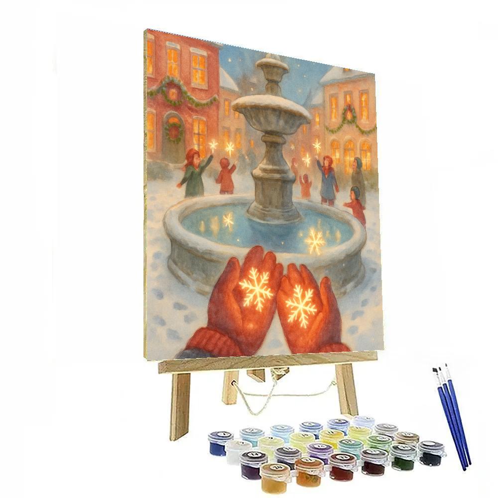 Snowflake Wishes Over The Town Square Fountain DIY paint by numbers