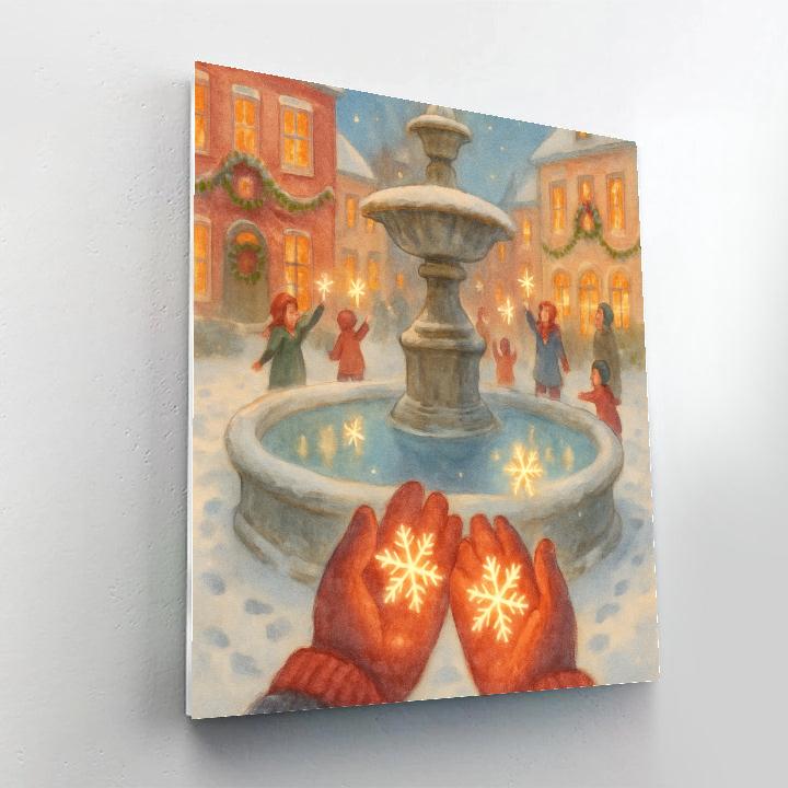 Snowflake Wishes Over The Town Square Fountain DIY paint by numbers