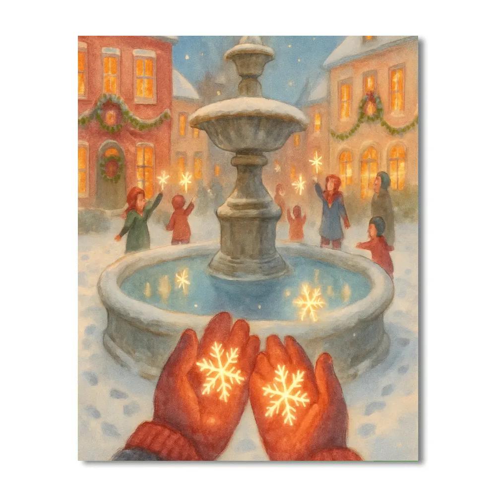 Snowflake Wishes Over The Town Square Fountain DIY paint by numbers