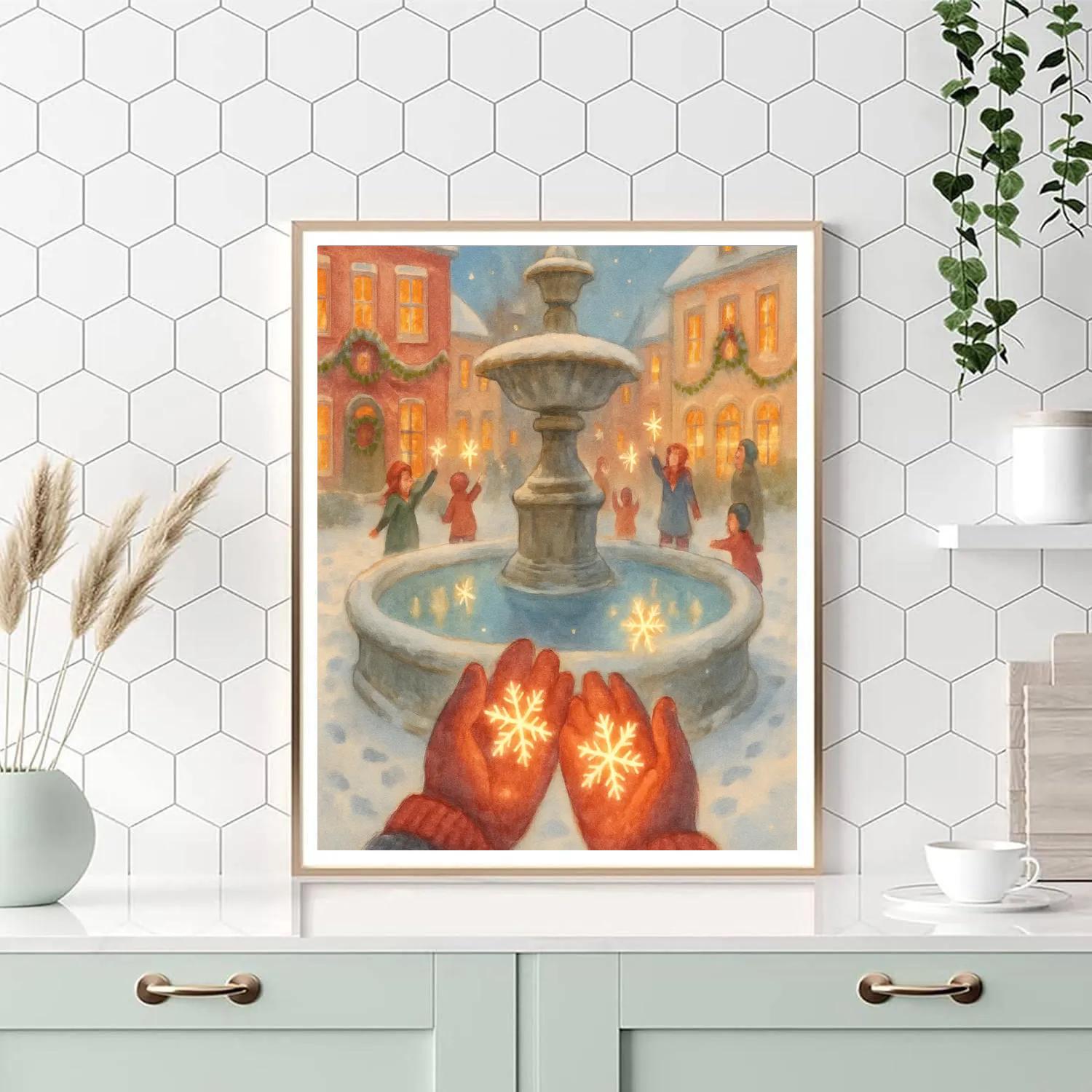 Snowflake Wishes Over The Town Square Fountain DIY paint by numbers