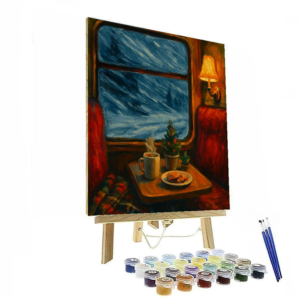 Cozy Train Compartment On A Snowy Night Number painting