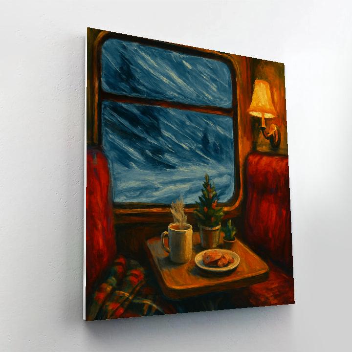 Cozy Train Compartment On A Snowy Night Number painting