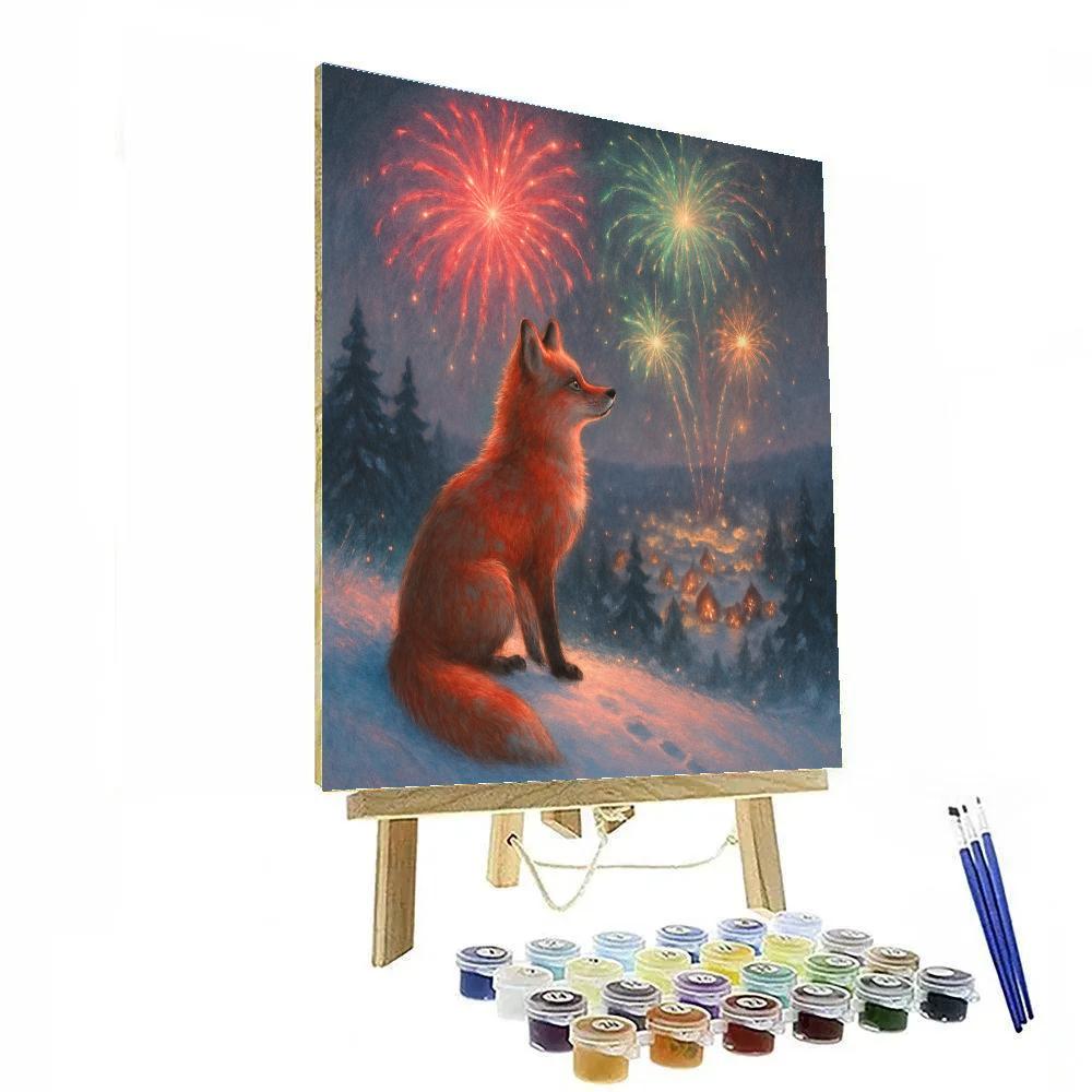 Winter Fox Watching The Village Fireworks Paint by numbers art