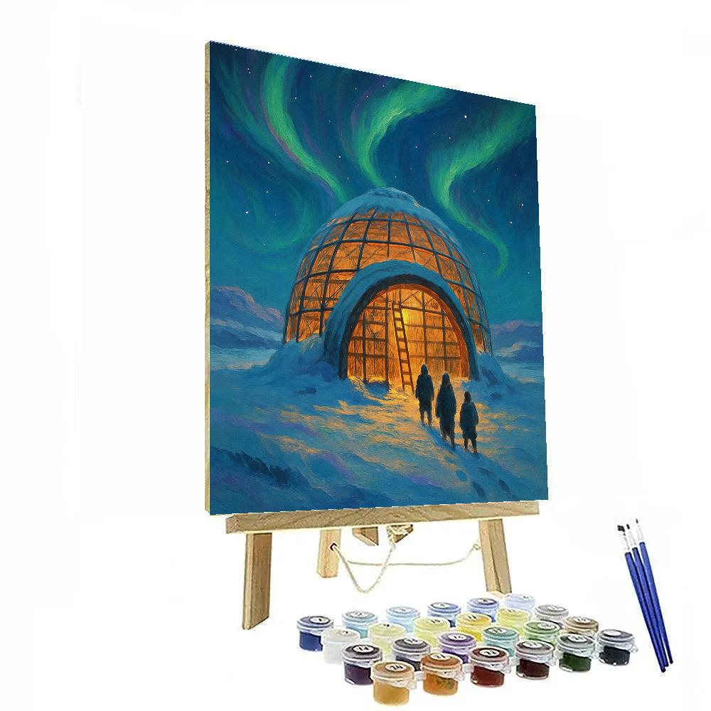 Polar Library Dome Under The Northern Lights paint by numbers