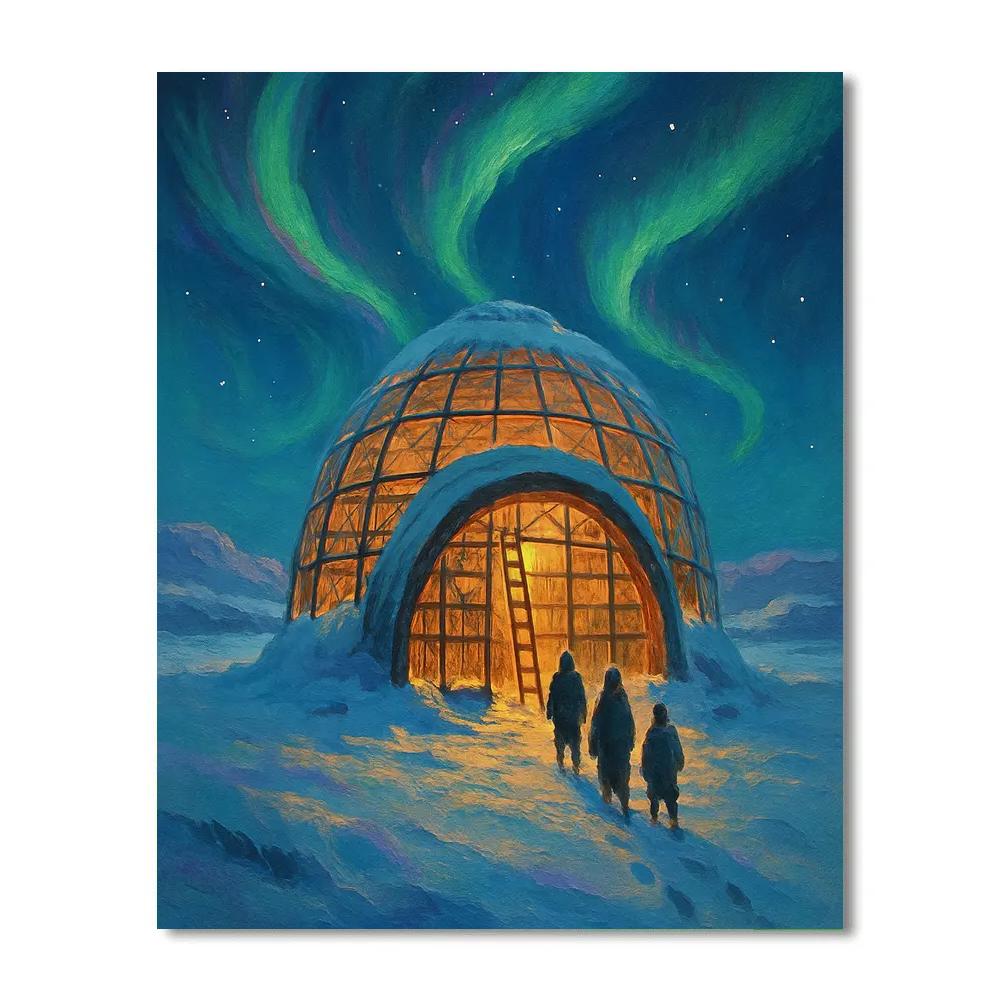 Polar Library Dome Under The Northern Lights paint by numbers