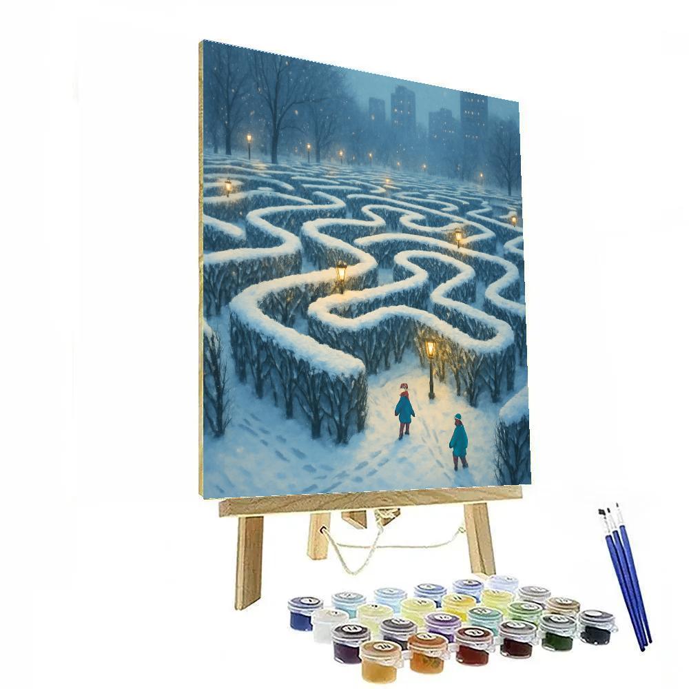 Snowy Lantern Maze In The City Park Paint by numbers kits