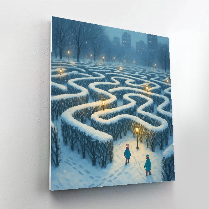 Snowy Lantern Maze In The City Park Paint by numbers kits