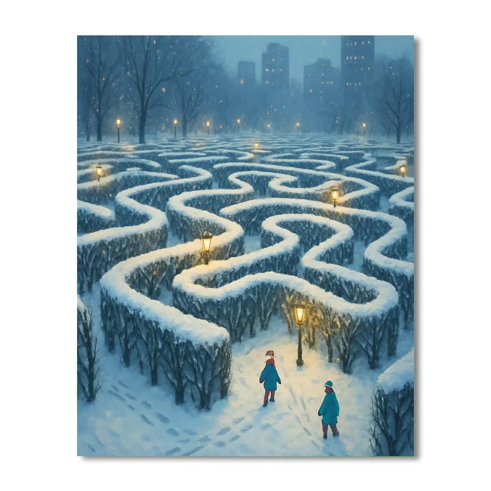 Snowy Lantern Maze In The City Park Paint by numbers kits