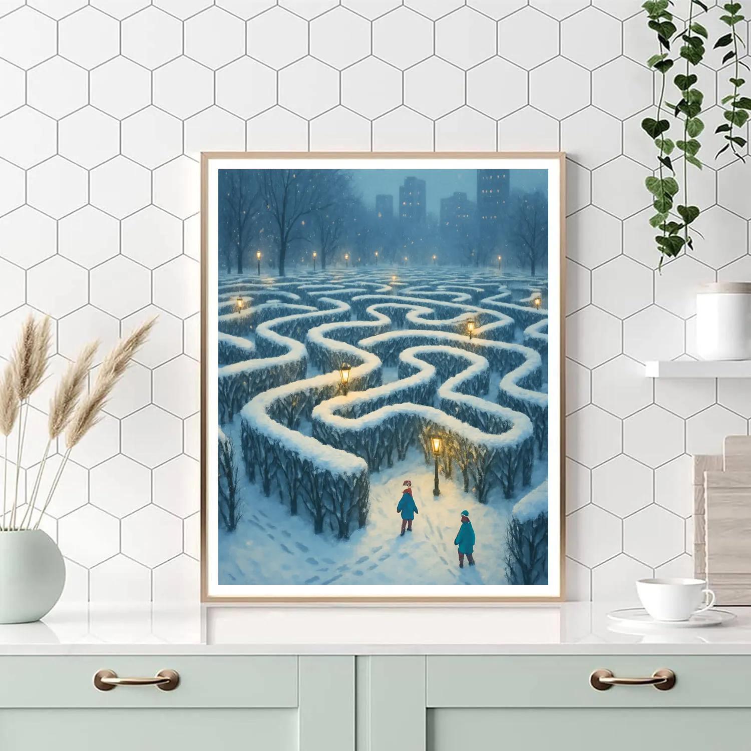 Snowy Lantern Maze In The City Park Paint by numbers kits