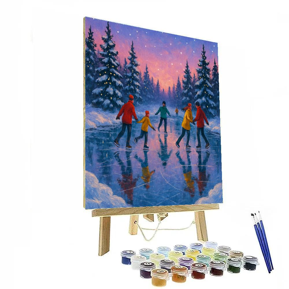 Christmas Skaters On The Forest Mirror Pond Paint by numbers art