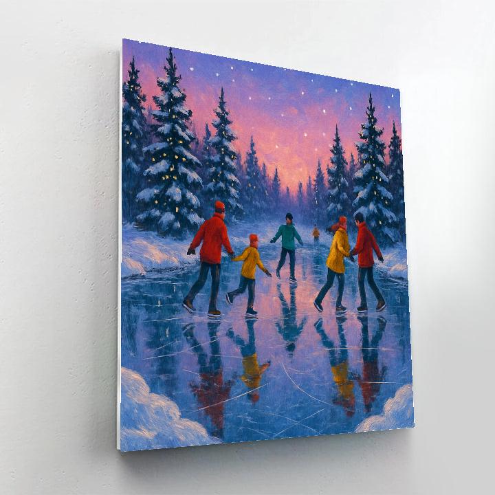 Christmas Skaters On The Forest Mirror Pond Paint by numbers art