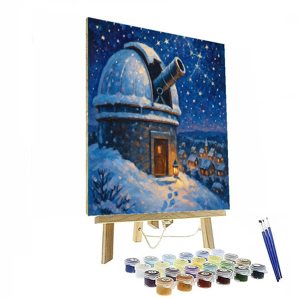 Snowy Observatory Above The Sleeping Town Paint by numbers art
