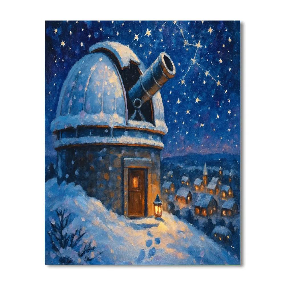 Snowy Observatory Above The Sleeping Town Paint by numbers art