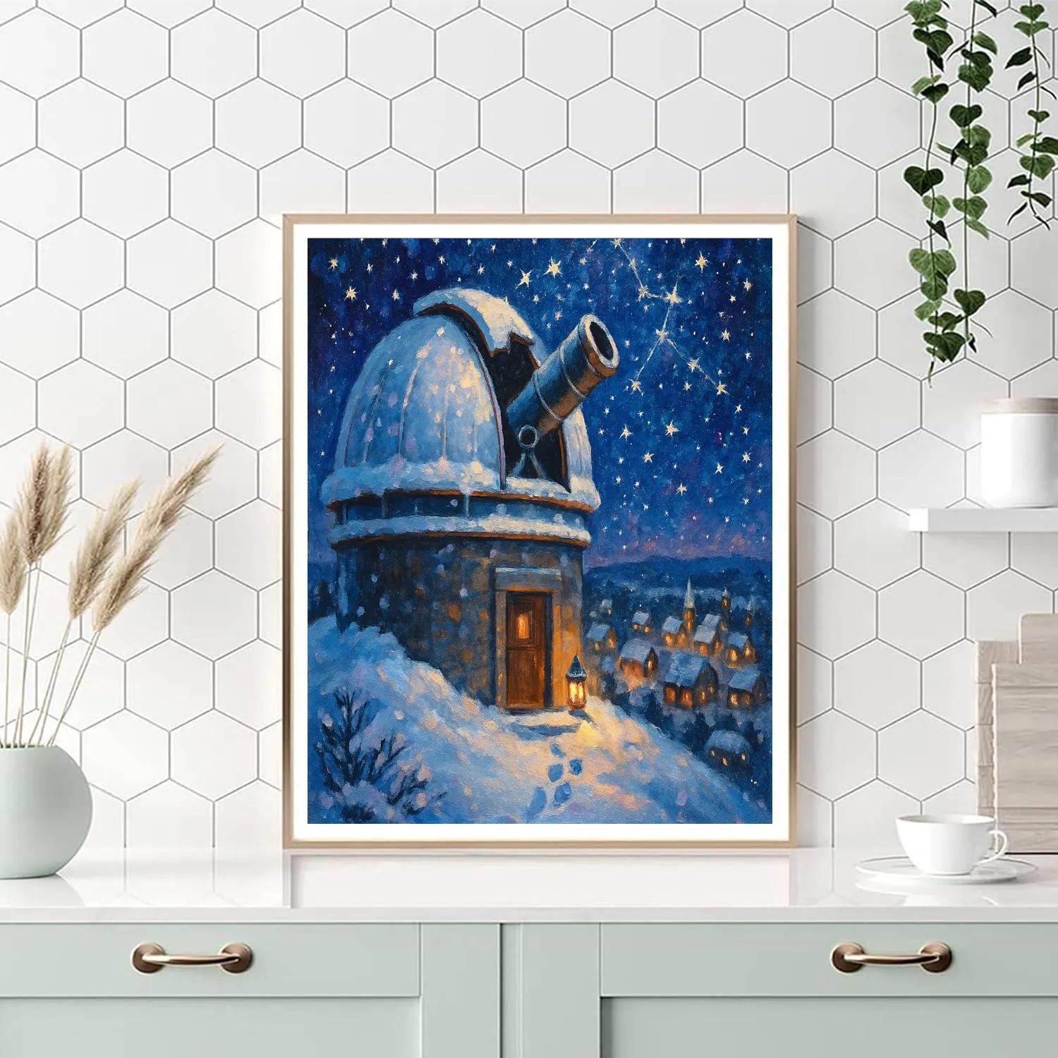 Snowy Observatory Above The Sleeping Town Paint by numbers art