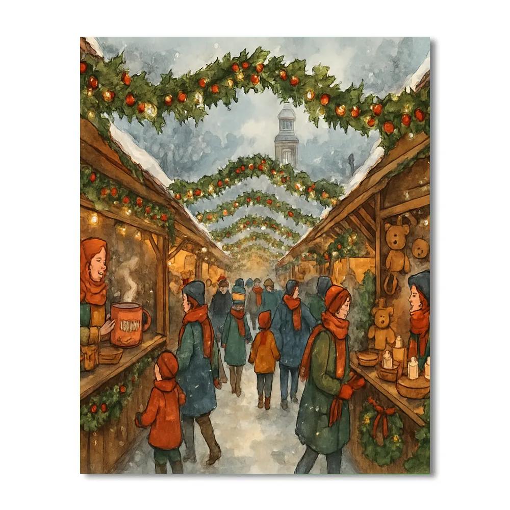 Holly Garland Path Through The Winter Market Painting by numbers kit