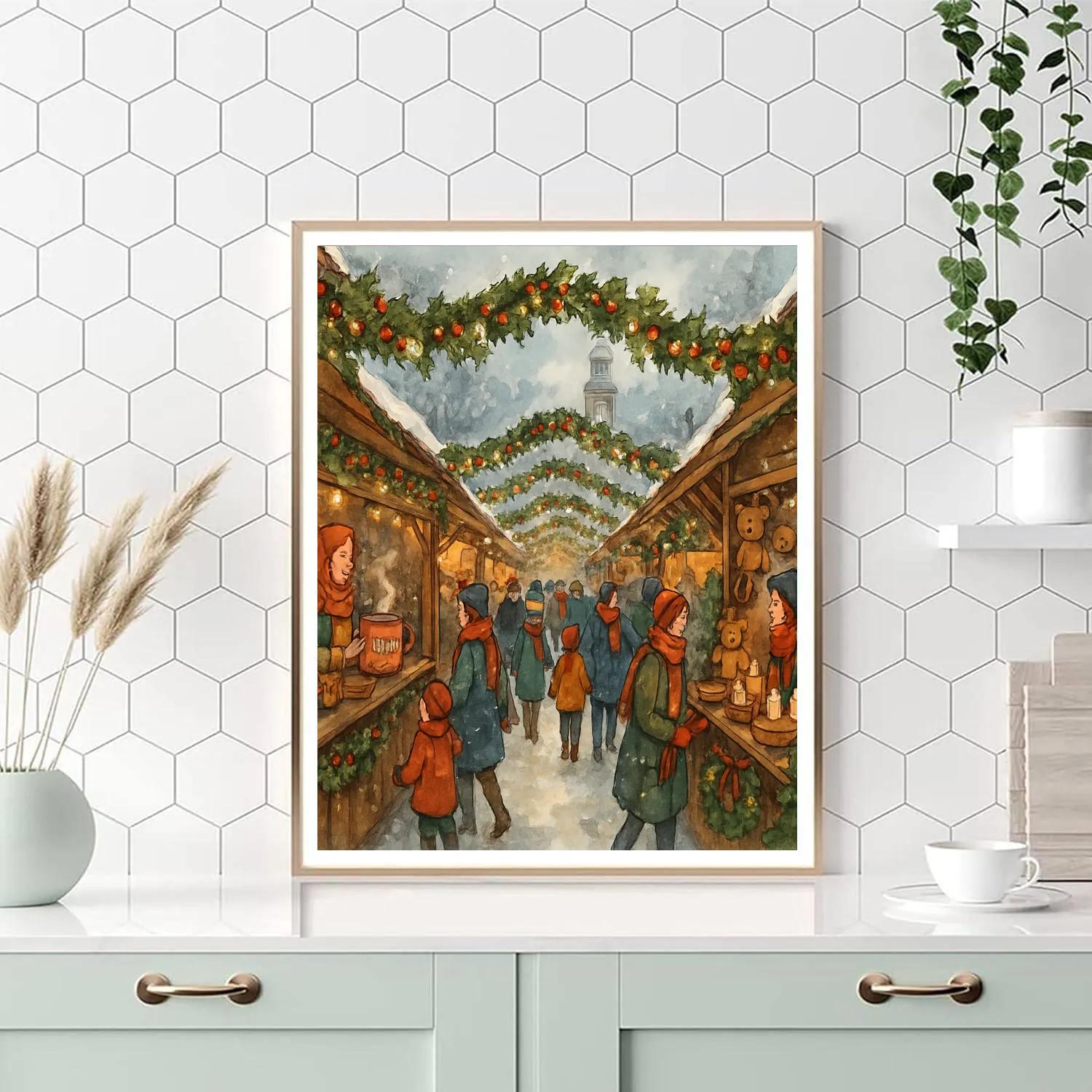 Holly Garland Path Through The Winter Market Painting by numbers kit