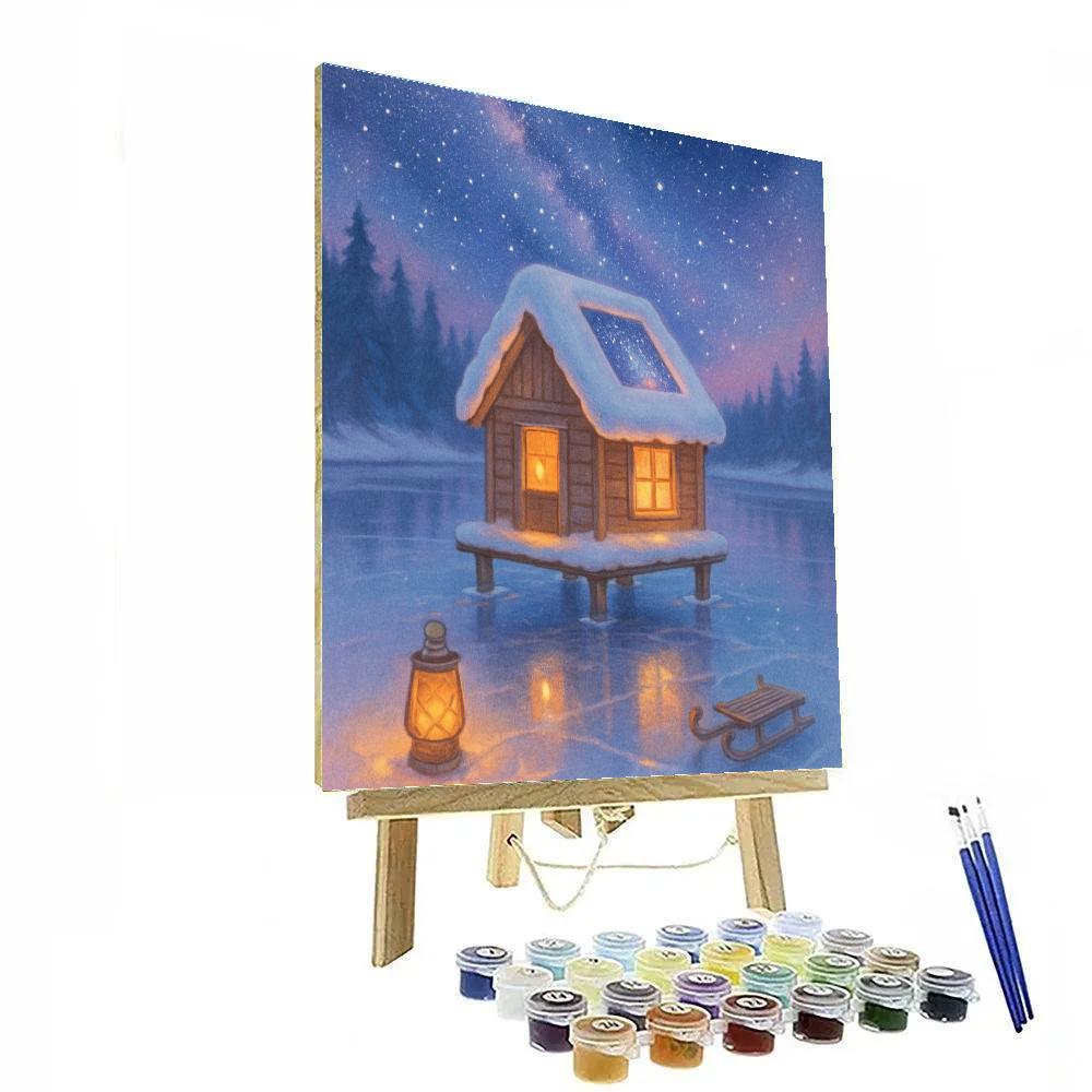 Stargazer Cabin On The Frozen Lake paint by number