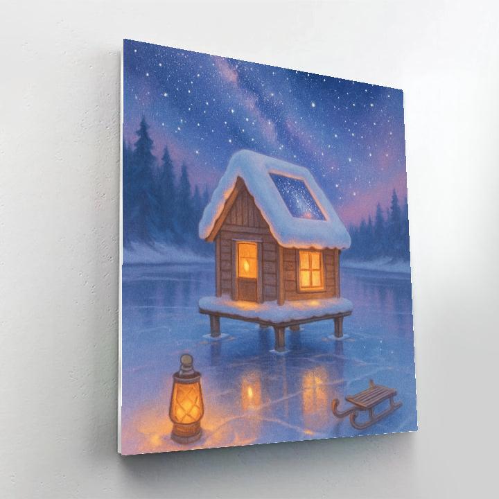Stargazer Cabin On The Frozen Lake paint by number