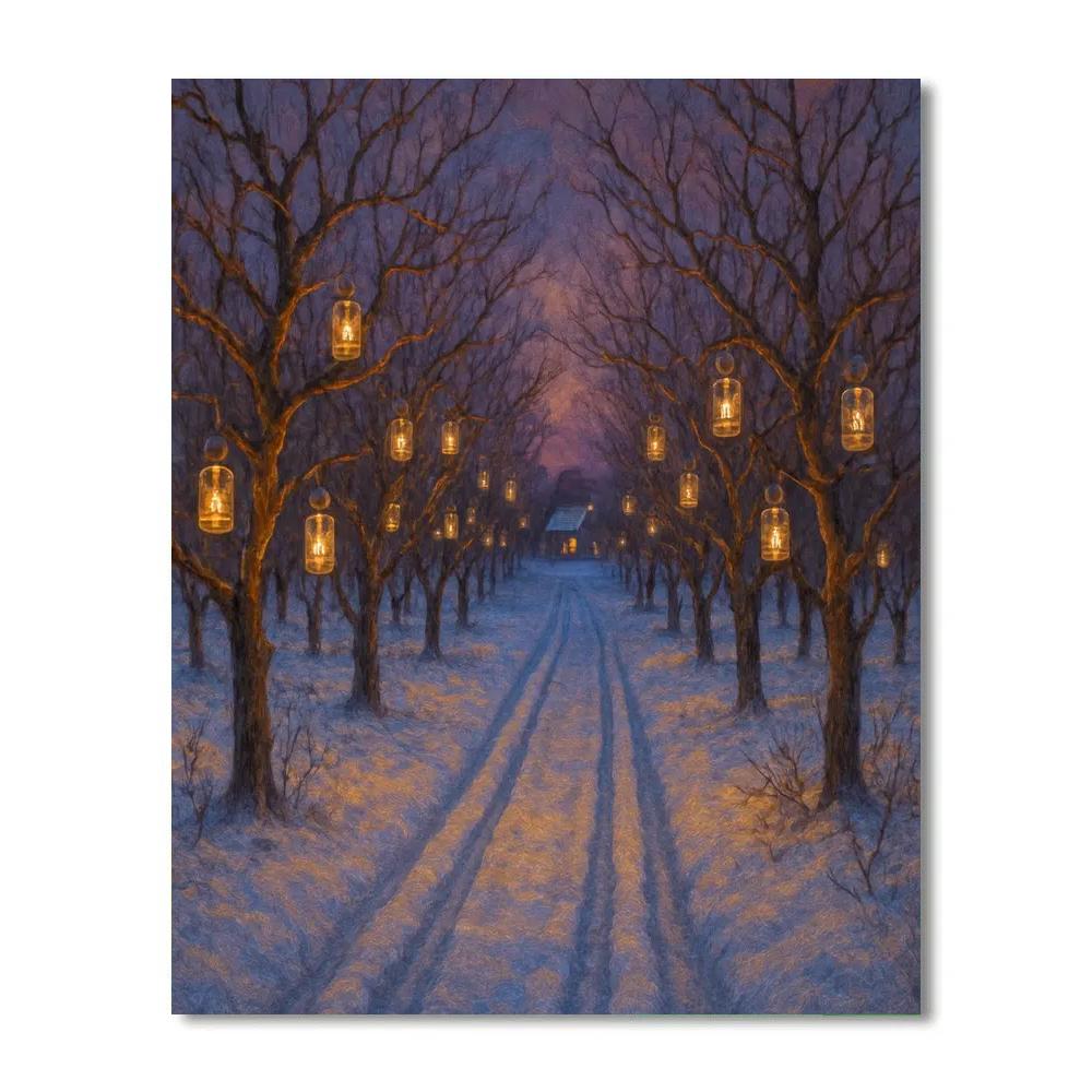 Candlelit Sleigh Path Through The Orchard Rows Number painting